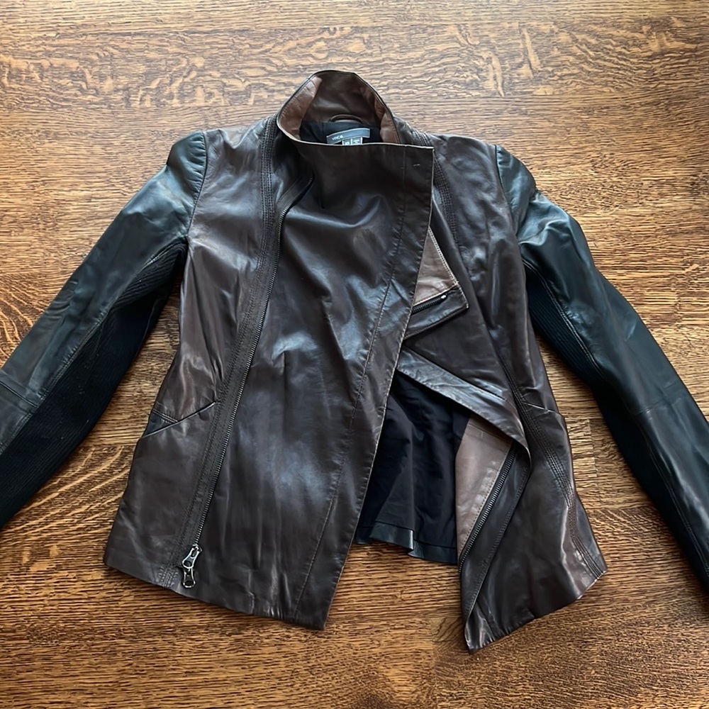 Vince Leather Jacket Size XS Black and Brown